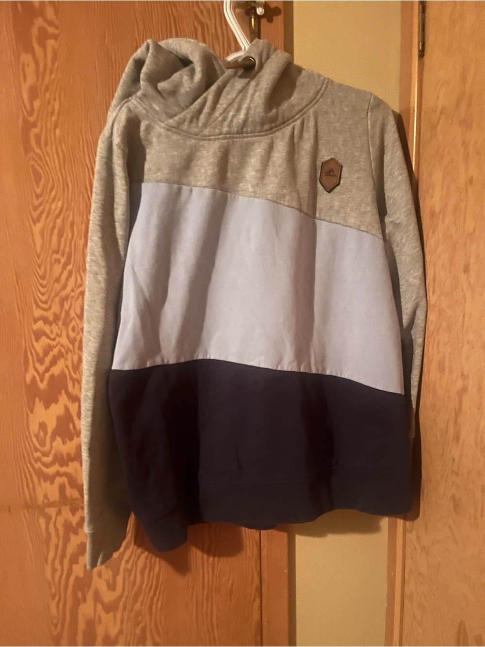 Women’s Hooded Pullover Sweatshirt - Gray, Light Blue & Navy